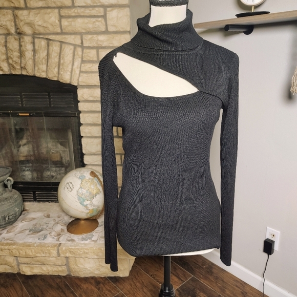 Cyrus Dark Black Ribbed Knit Turtleneck - Picture 1 of 3